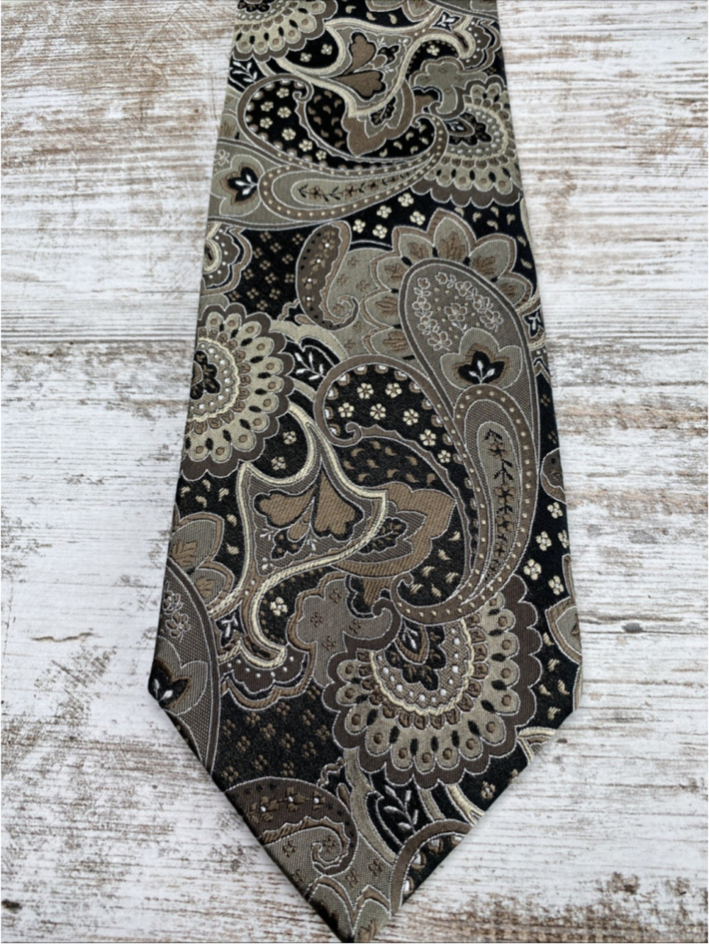 Geoffrey Beene Extra Long Silk Tie 66” Paisley Brown Gold Black Classic